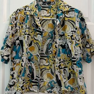 SHEIN Abstract Graphic Shirt in Yellow, Blue, and Black